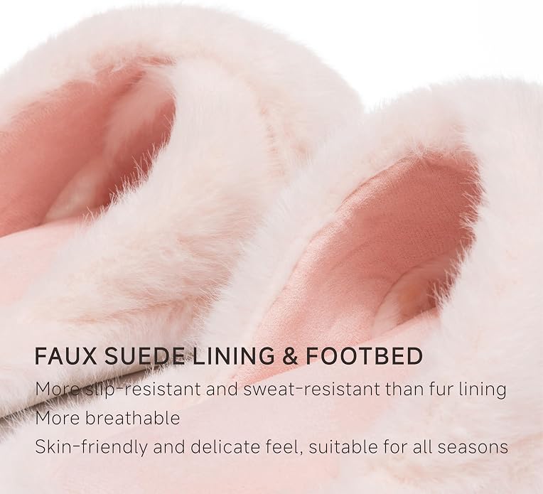 Chantomoo Womens Slippers Memory Foam Fuzzy Cross Band Faux Fur Slippers - Image 3