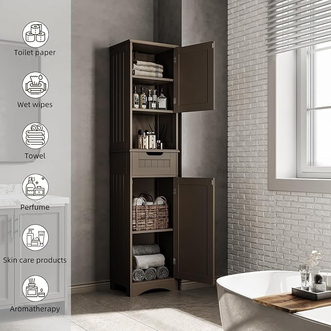 Bealife 67" H Tall Bathroom Storage Cabinet, Tall and Narrow Linen Storage - Image 5