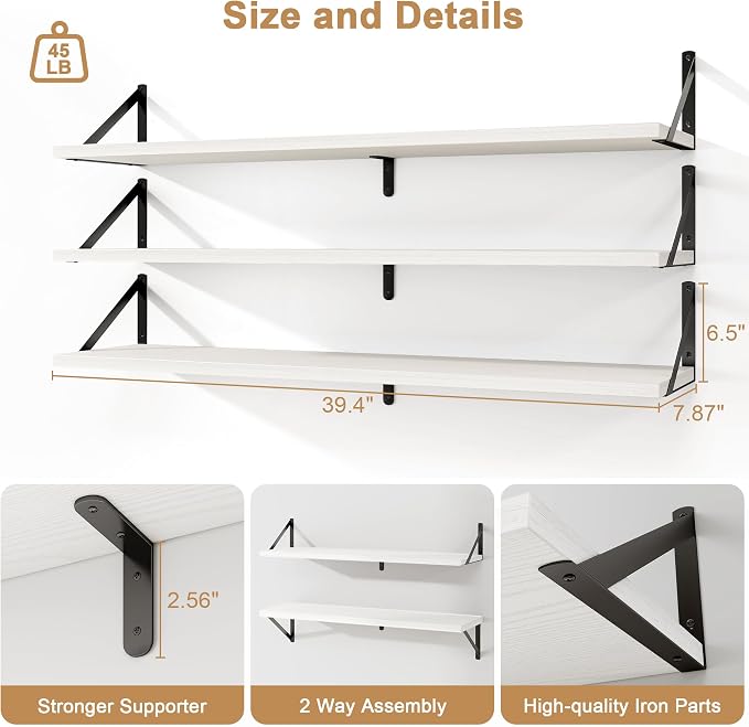 Fun Memories Long Wall Shelves for Bedroom, Rustic Wood Display Shelf for Home - Image 2