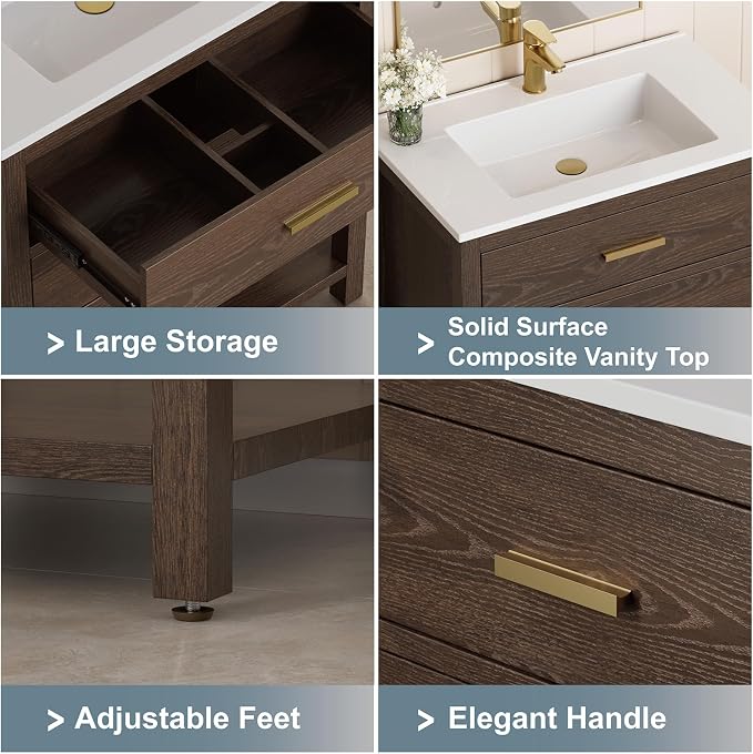 30 Inch Bathroom Vanity with Sink, Cabinet Sink Farmhouse Style with Drawers & - Image 4