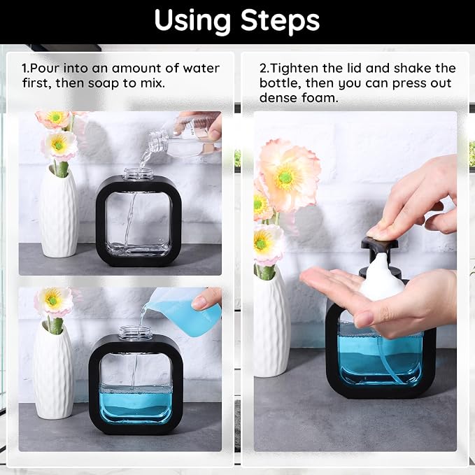 Segbeauty 10.1oz Black Foaming Soap Dispenser, 300ml Square Foam Bottle - Image 3