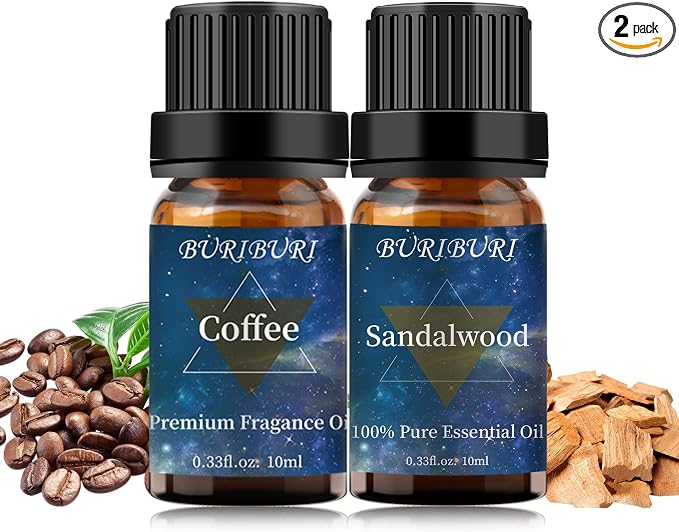 BURIBURI Sandalwood Oil Essential Oil and Coffee Essential Oil 10ml, 100% Pure by BURIBURI