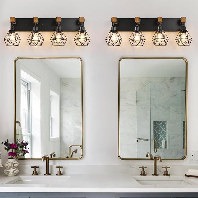 4 Light Farmhouse Vanity Light for Bathroom, Wood Bathroom Vanity Light - Image 4