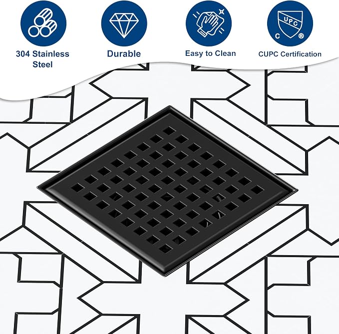 Neodrain 4 Inch Black Square Drain, 304 Stainless Steel Shower Drain Kits - Image 5