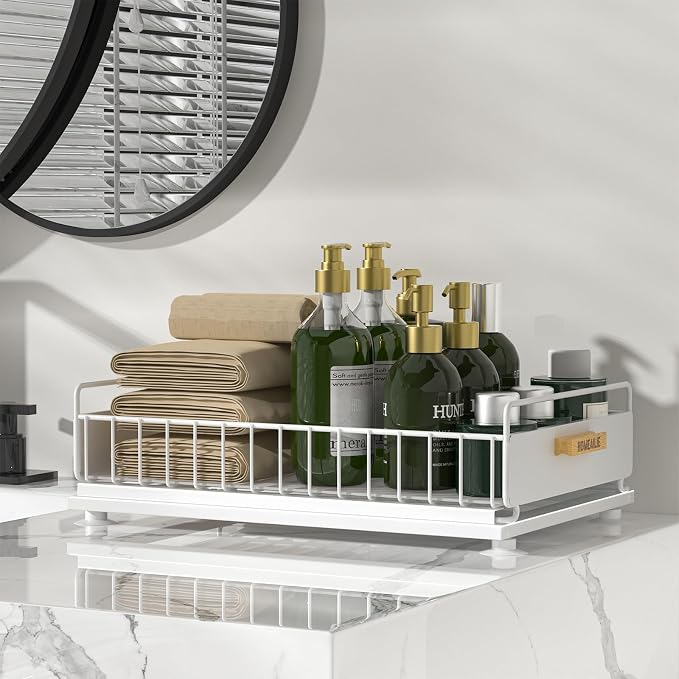 Under Sink Organizer, Single Tier Metal Pull Out Sliding Drawer Shelf - Image 7