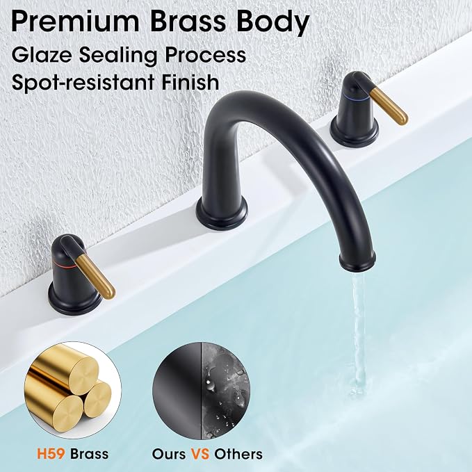 Black & Rose Gold Roman Bathtub Faucet Set - Image 3