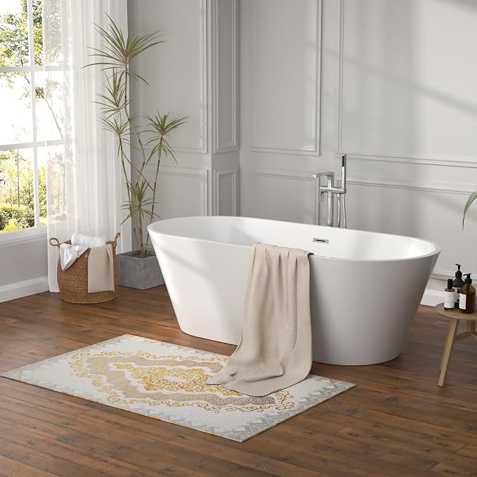 67 Inch Freestanding Acrylic Soaking Tub White Roll Top Bathtub by Yurshen