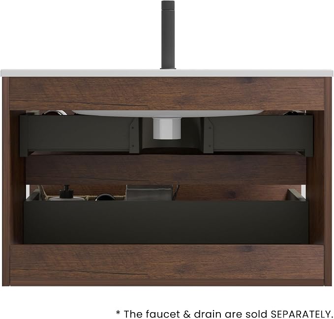30" Bathroom Vanity with Sink, Modern Floating Vanity with Double Soft Closing - Image 8