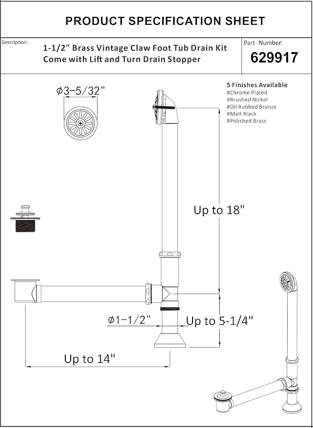 Artiwell Vintage Claw Foot Tub Drain Kit - Image 6