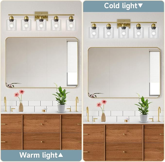 Modern Brushed Gold 5 Light Bathroom Vanity Light, 31 inch Vanity Lights - Image 4