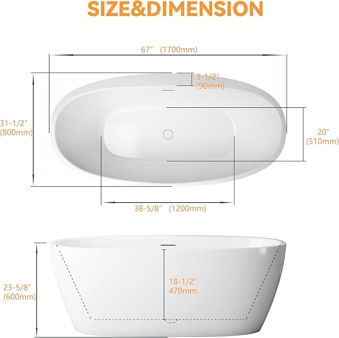 67" Acrylic Free-standing Bathtubs - Image 9