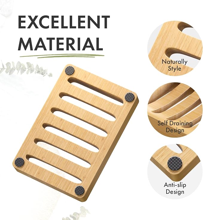 AmazerBath Soap Holder Soap Dish, Bamboo Soap Dish, 2 Pack Wood Bar Soap Holder - Image 4