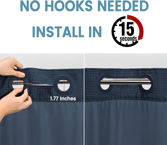 Navy Blue Long No Hook Shower Curtain - Image 3