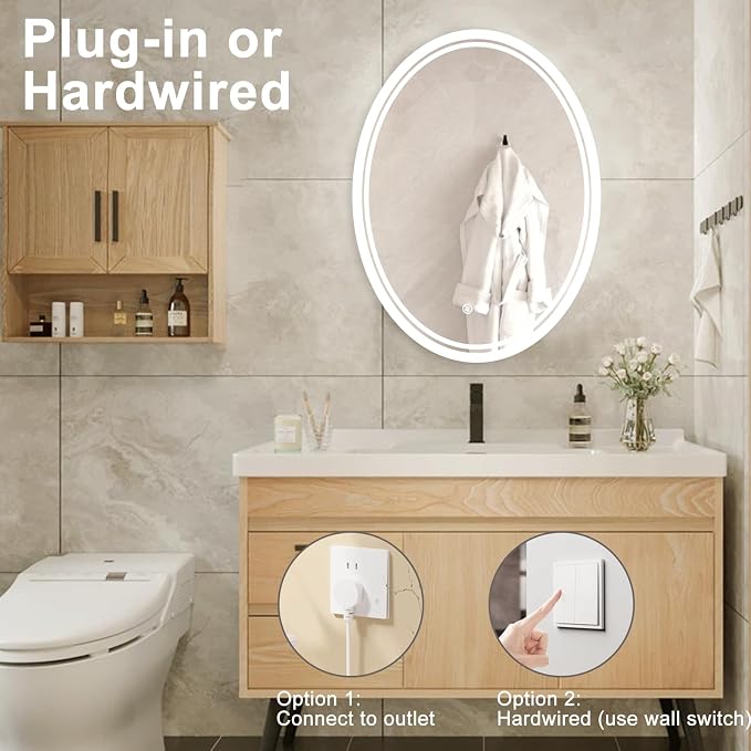 28 x 20 inch Oval LED Bathroom Mirror Anti-Fog 3 Colors Light Dimmable Wall - Image 7