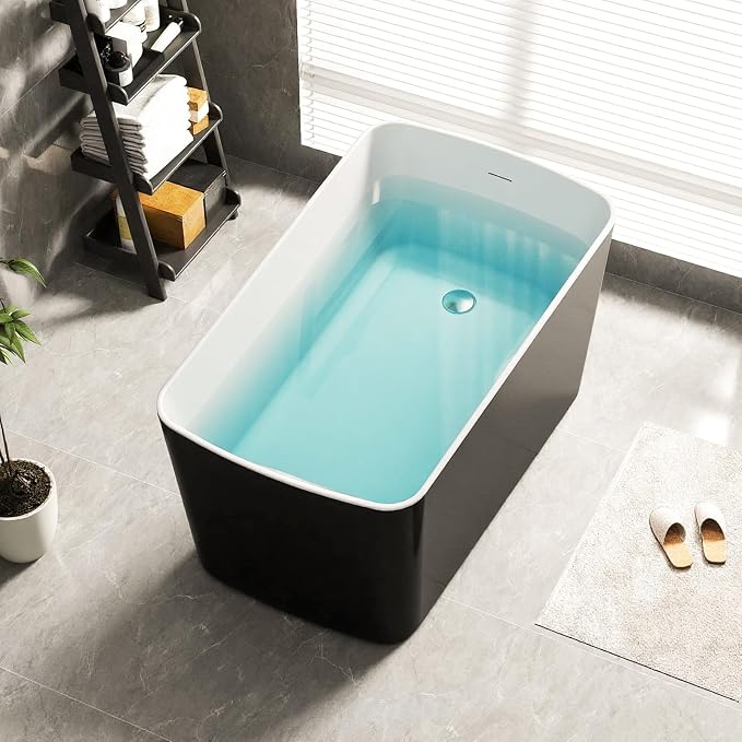 49" Glossy White Acrylic Freestanding Soaking Tub w/Seat- Contemporary Design - - Image 7
