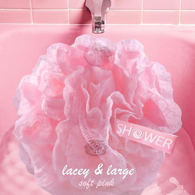 Loofah-Bath-Sponge Lace-Mesh-Set // 2-Scrubs-in-1 by Shower Bouquet/Large Full - Image 3