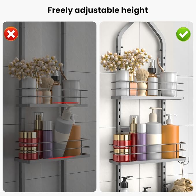 Shower Caddy Hanging, Adjustable Anti-Swing-Over The Shower Head Caddy - Image 4