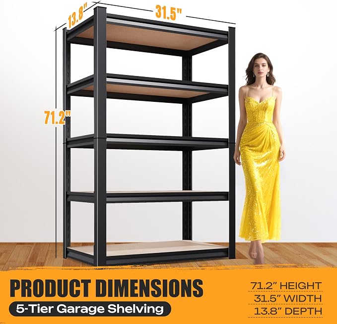 5-Tier Garage Shelving Heavy Duty Storage Shelves, Metal Adjustable Shelving - Image 3