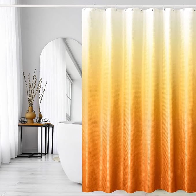 Gibelle Orange Shower Curtain, Ombre Waffle Weave Fabric Shower Curtain by Gibelle