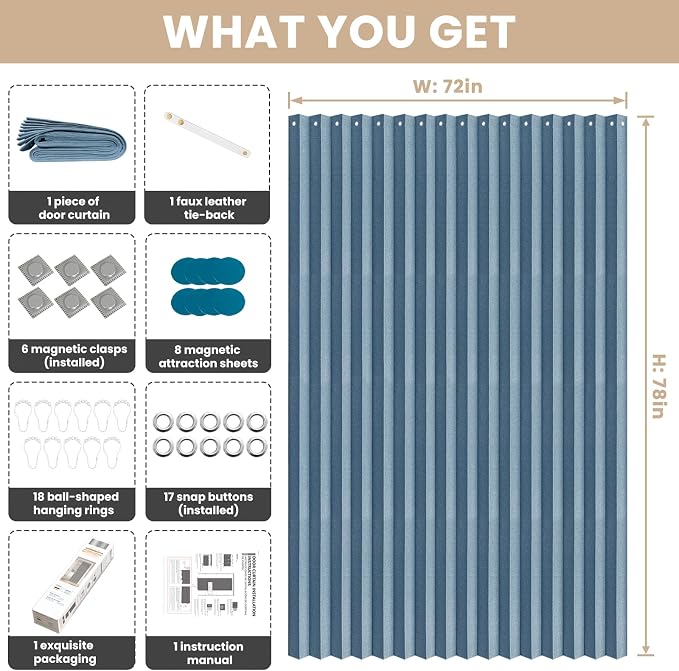 Accordian Door Curtain, 100% Blackout Folding Magnetic Doorway Curtains - Image 3