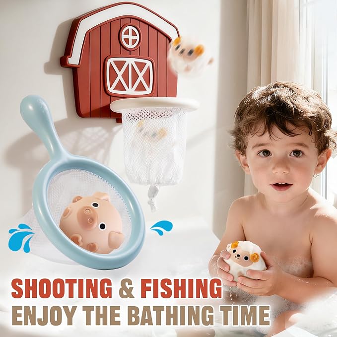 No-Hole Farm Bath Toys for Toddlers 1-3 | Slide, Basketball Hoop & 6 Animal Set - Image 4