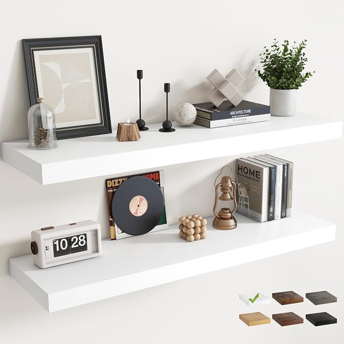 48 Inch Long Floating Shelves for Wall Set of 2, Easy Install Engineered Wood by Marsmiles