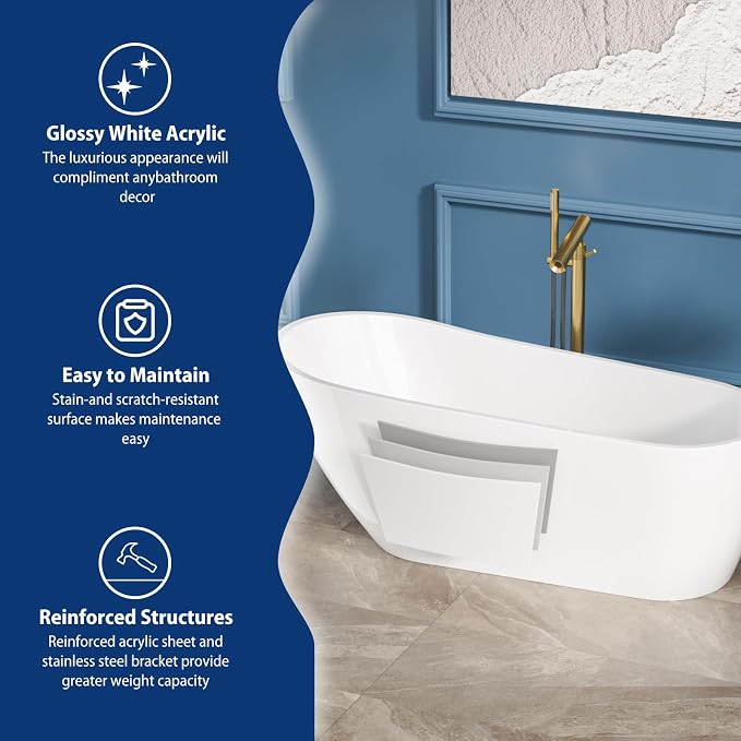Sarlai 67 Inch Acrylic Freestanding Soaking Bathtub Contemporary Soaking White - Image 4