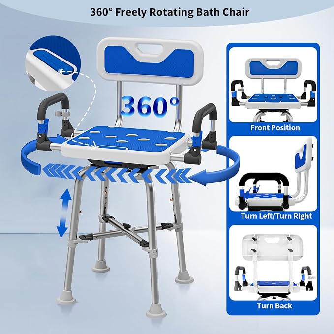 Swive Shower Chair with Arms and Back Heavy Duty 500 lbs - Image 2