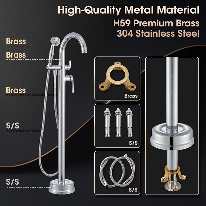 Free Standing Bathtub Faucet Brass Bathtub Faucets High Flow Soaker Tub Faucet - Image 7
