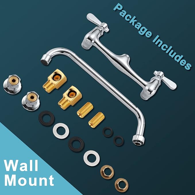 Wall Mount Faucet 8 Inch Center Commercial Kitchen Faucet, 12 Inches Swivel - Image 6