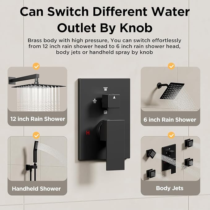 Shower Systems with 4 Body Spray Jets, STARBATH 4 Way 12+6" Rainfall Shower - Image 3