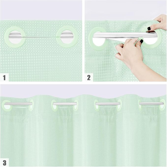 MitoVilla Green Long Shower Curtain Liner Set 72 x 80, No Hooks Needed 80 inch - Image 4