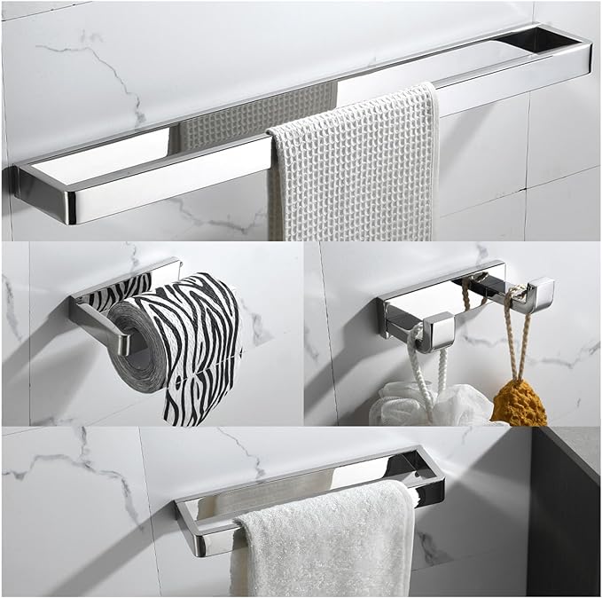 YACVCL 4-Piece Bathroom Hardware Accessories Set Polished Chrome Towel Bar Set by YACVCL