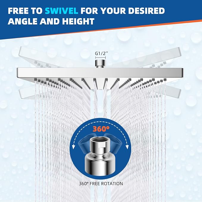 Hibbent Thickness Metal Rain Shower Head, 10 Inch High Pressure Rainfall Shower - Image 6