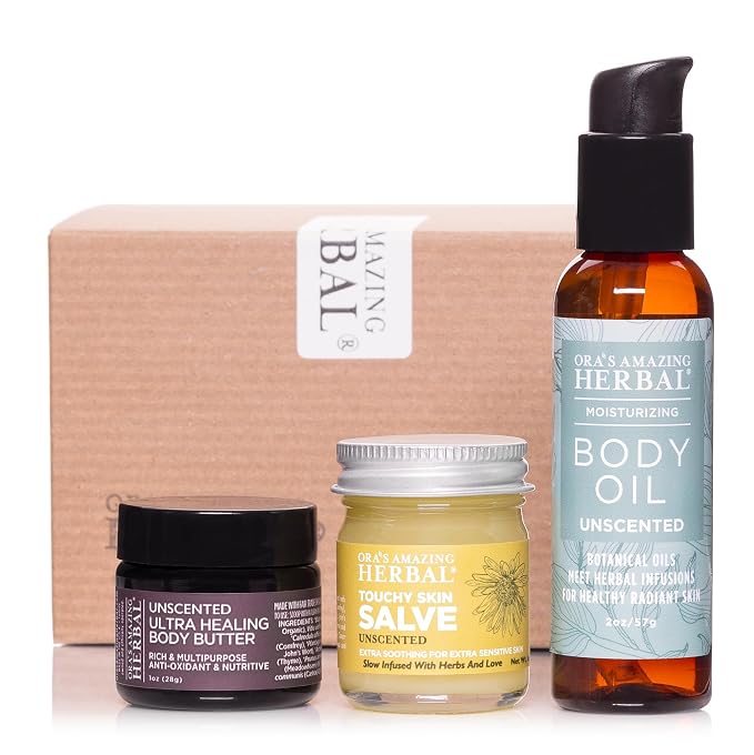 Ora's Amazing Herbal Unscented Moisturizer Travel Set, Touchy Skin Salve by OrasAmazingHerbal