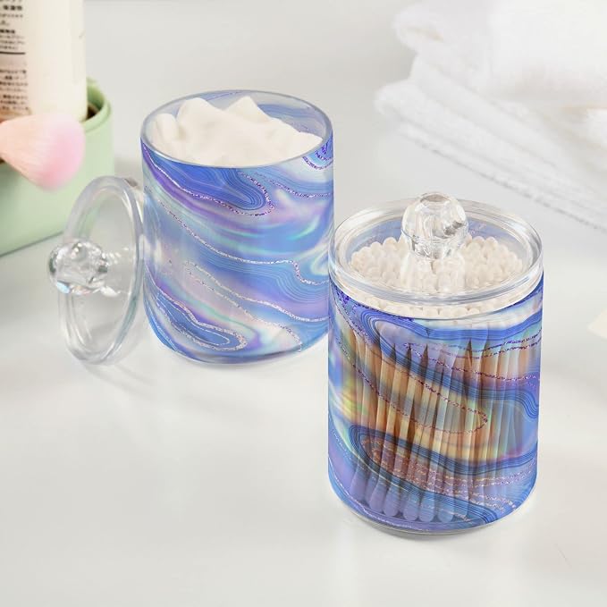 MNSRUU 2 Pack Qtip Holder Organizer Dispenser Liquid Shiny Blue Bathroom - Image 5