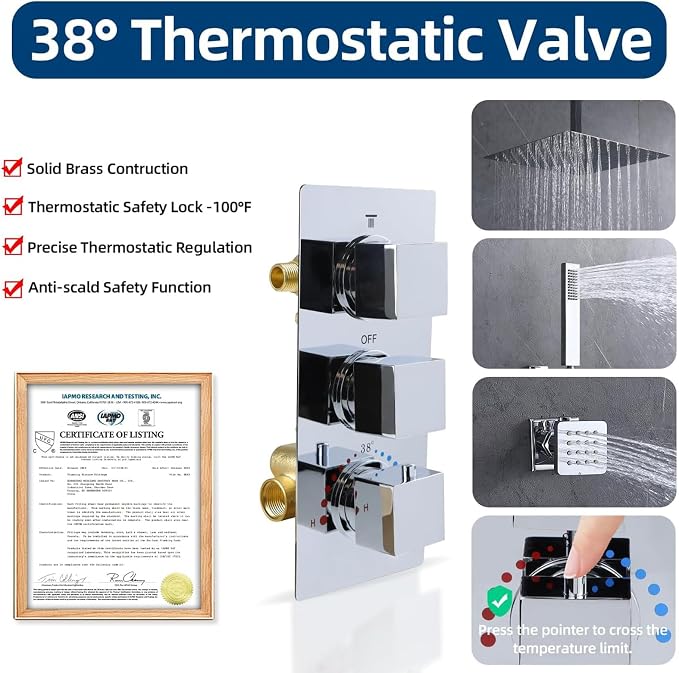 HOMEDEC Brass 3 Way Shower Diverter Valve, Thermostatic 3 Handle Control Shower - Image 3