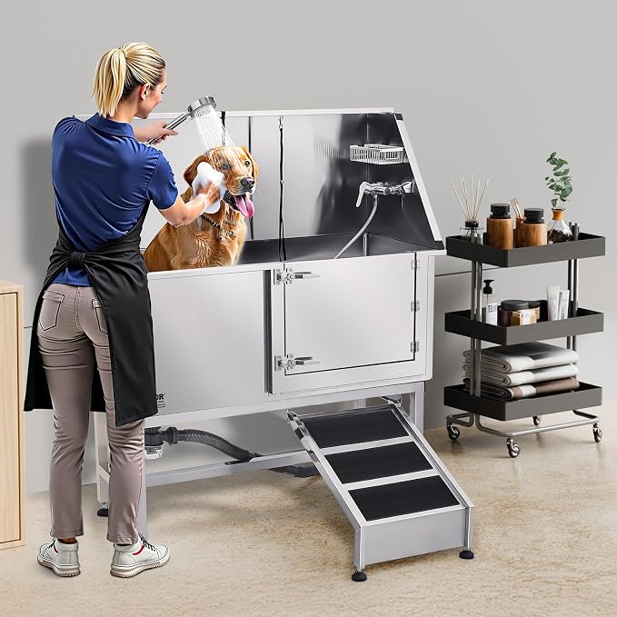 VEVOR Stainless Steel Dog Washing Station, 50 inch Pet Grooming Tub w/Ramp - Image 8