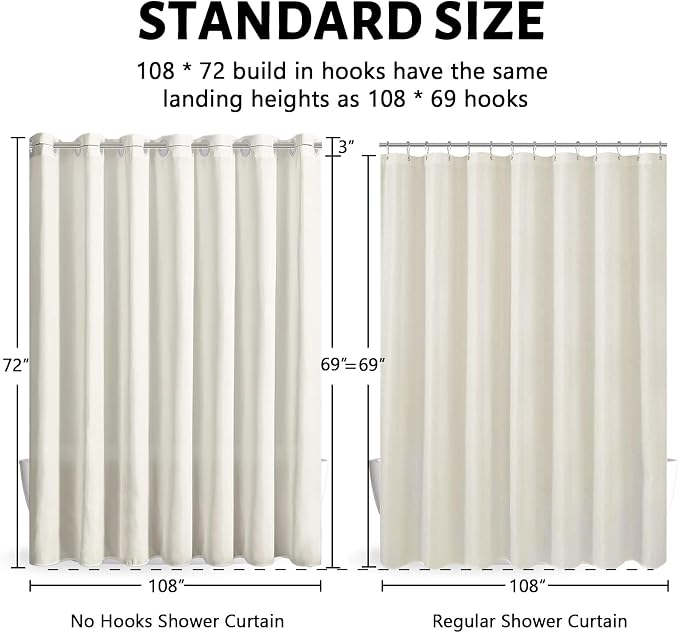 Furlinic Extra Wide No Hook Beige Shower Curtain 108x72 Inch, Polyester Fabric - Image 6