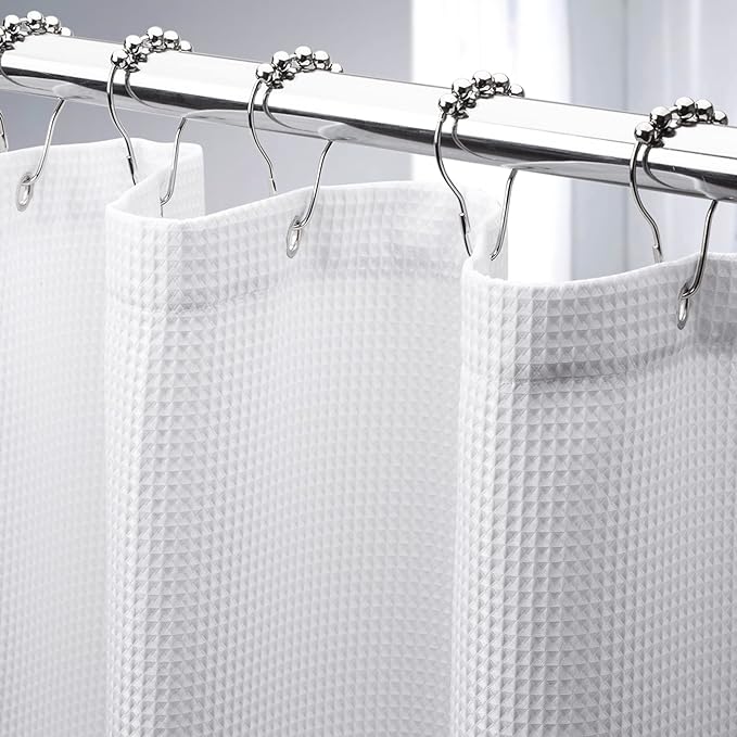 AmazerBath 54 x 78 Shower Curtain Waffle, Long Stall Shower Curtain White by AmazerBath
