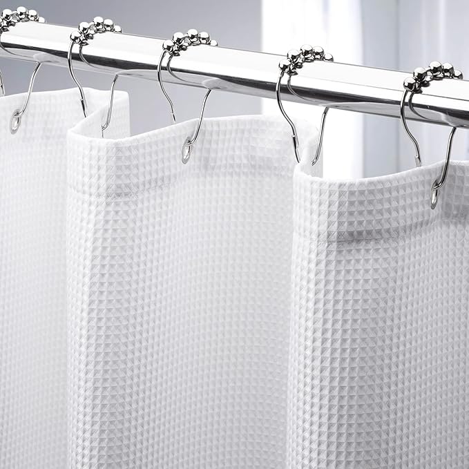 AmazerBath Waffle Shower Curtain White, Stall Shower Curtain, Heavy Duty Fabric by AmazerBath
