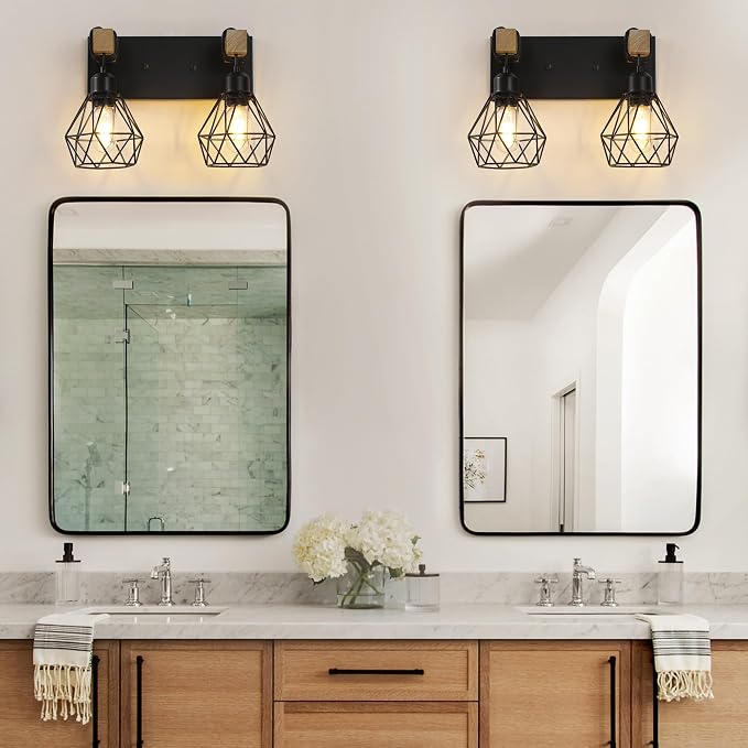 Farmhouse Vanity Light for Bathroom, 2-Light Wood Bathroom Vanity Light - Image 7