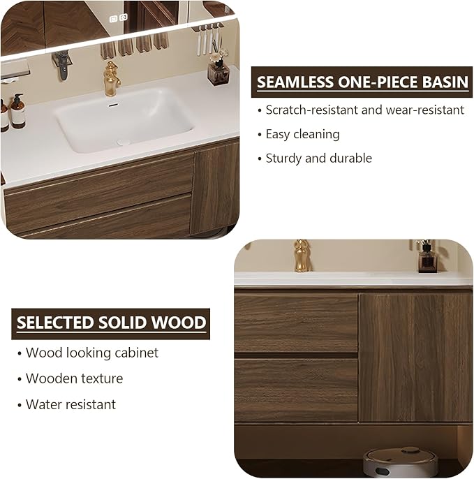Floating Bathroom Vanity, Solid Wood Bathroom Cabinet, Faucet and Drain Pipes - Image 6