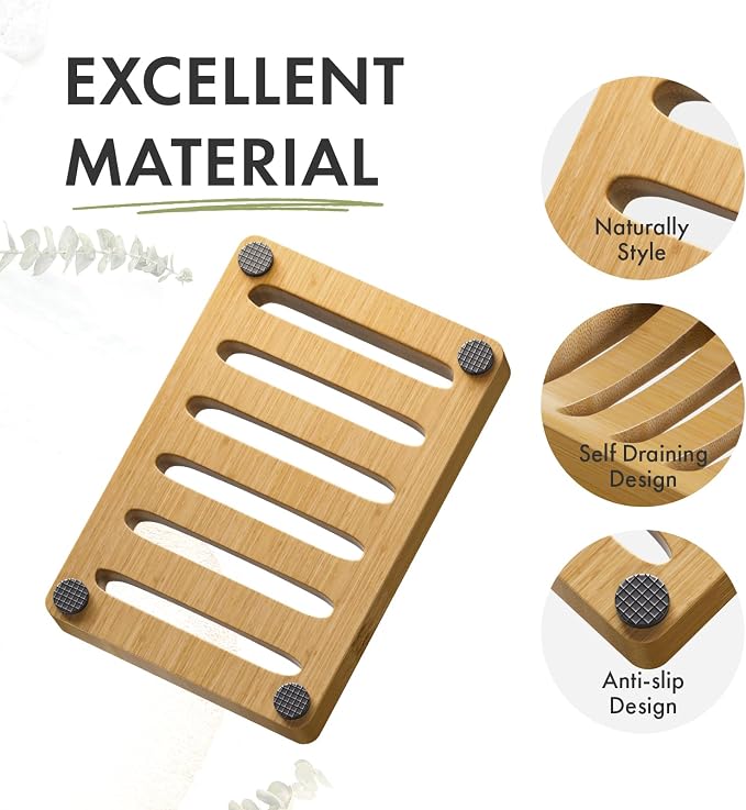 AmazerBath Soap Holder, Bamboo Soap Dish, Wooden Soap Holder Soap Dish - Image 3
