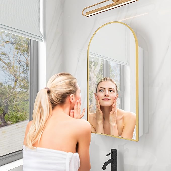 FKWin Gold Medicine Cabinet Mirror, Surface Mount Bathroom Storage Cabinet - Image 7