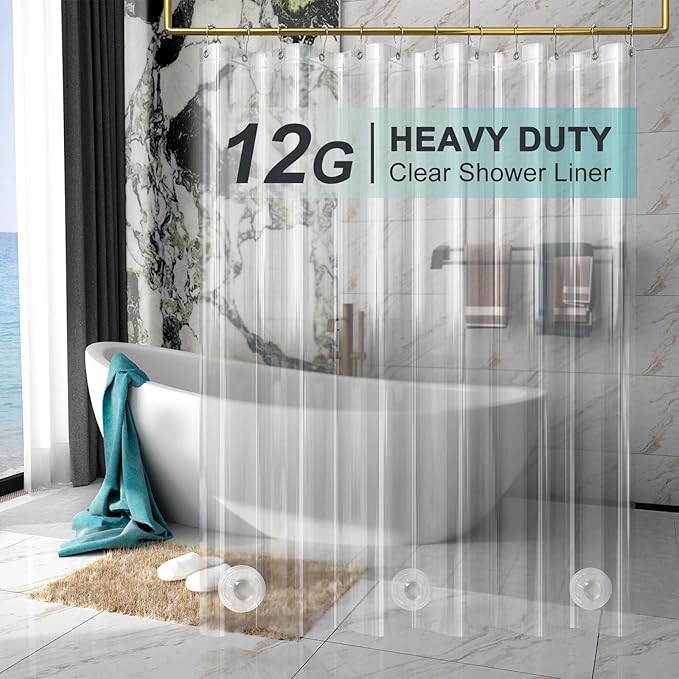 AmazerBath Heavy Duty Shower Curtain Liner 12 Gauge, 72 x 72 Inches Clear by AmazerBath