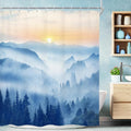 Riyidecor Misty Mountain Shower Curtain 60Wx72H Inch Blue Spring Scenery by Riyidecor