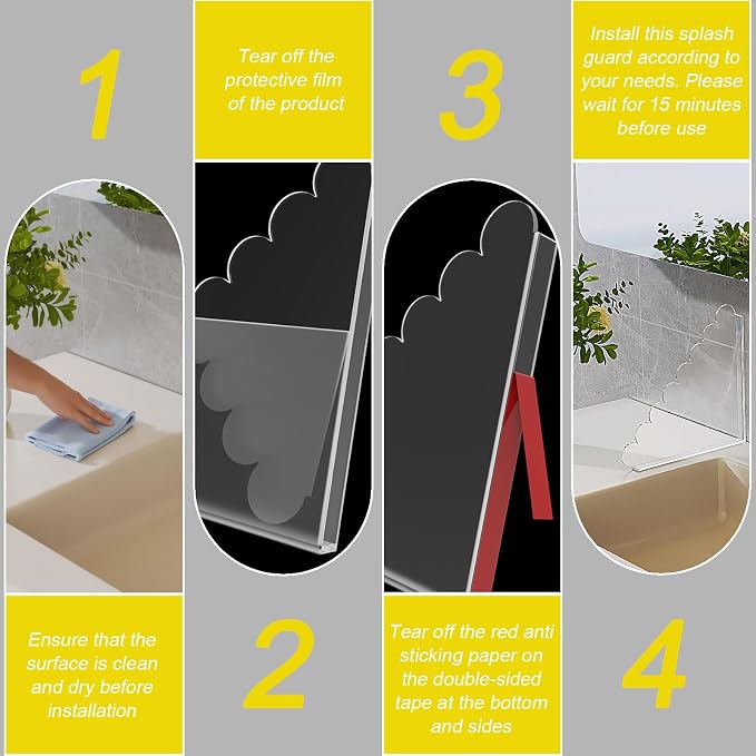 LUGUNU 2 Pack Acrylic Shower Splash Guards 9.4x9.4 In, No Drill Self-Adhesive - Image 4
