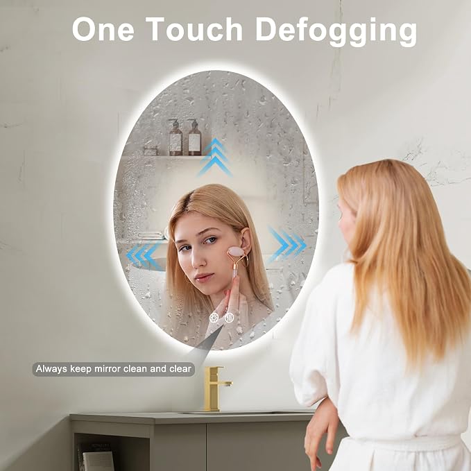 28 X 20 Inch Oval Backlit LED Bathroom Mirror Anti-Fog 3 Colors Light Dimmable - Image 4