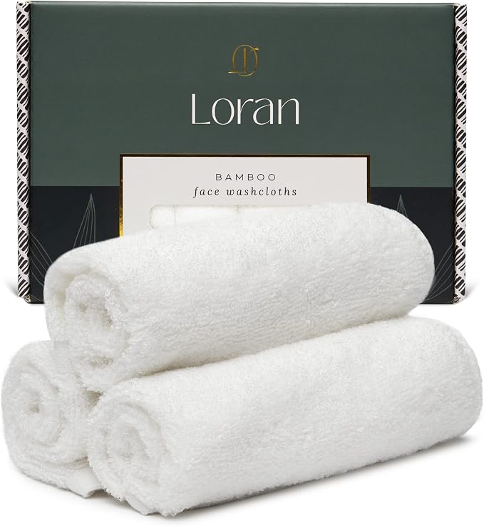 White Washcloths Set of 6 Soft Facial Cloths 10” x 10” 100% Viscose Derived by Loran